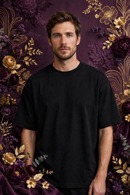 Man wearing Black Men's Street Oversized Tee