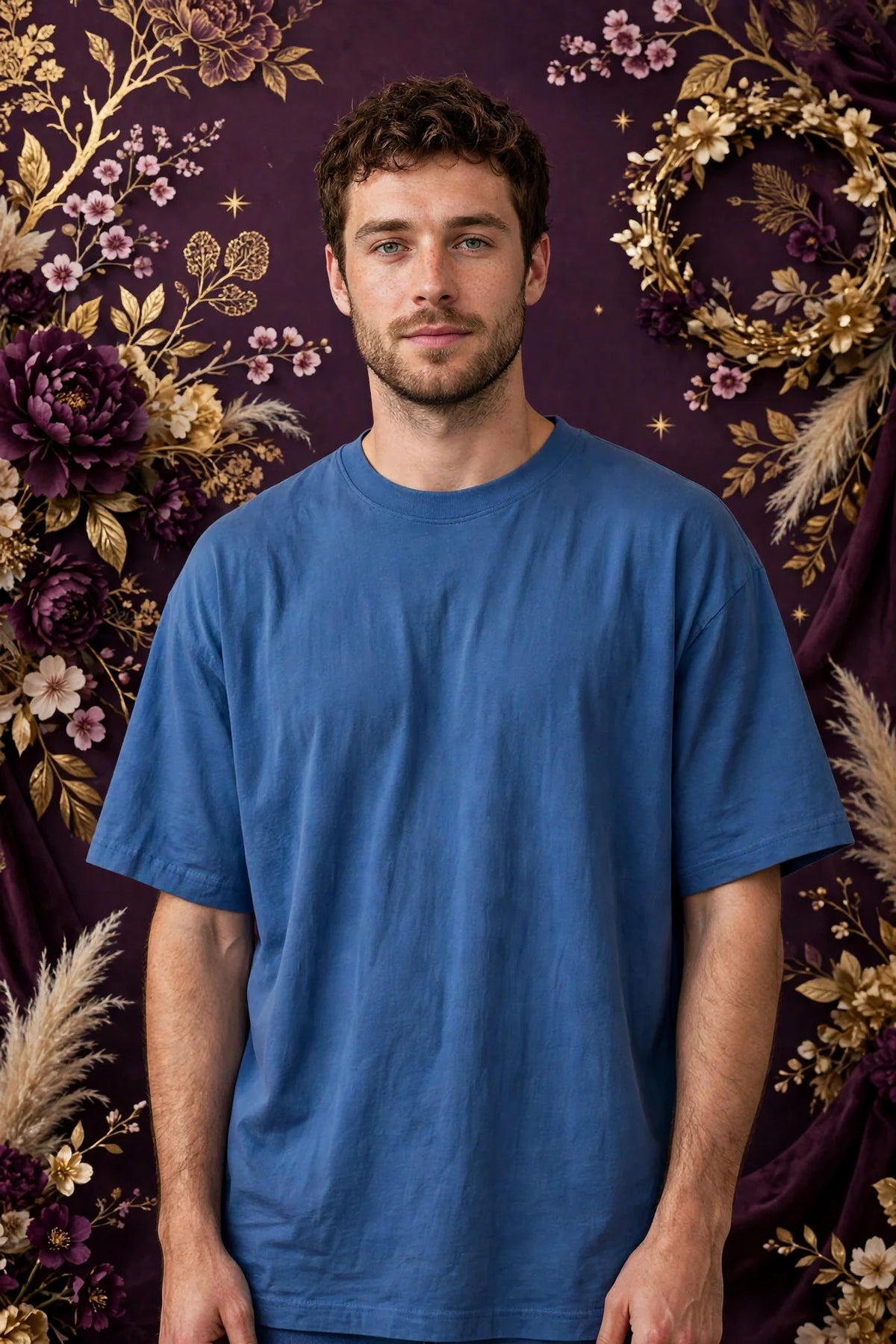 Man wearing Blue Men's Street Oversized Tee
