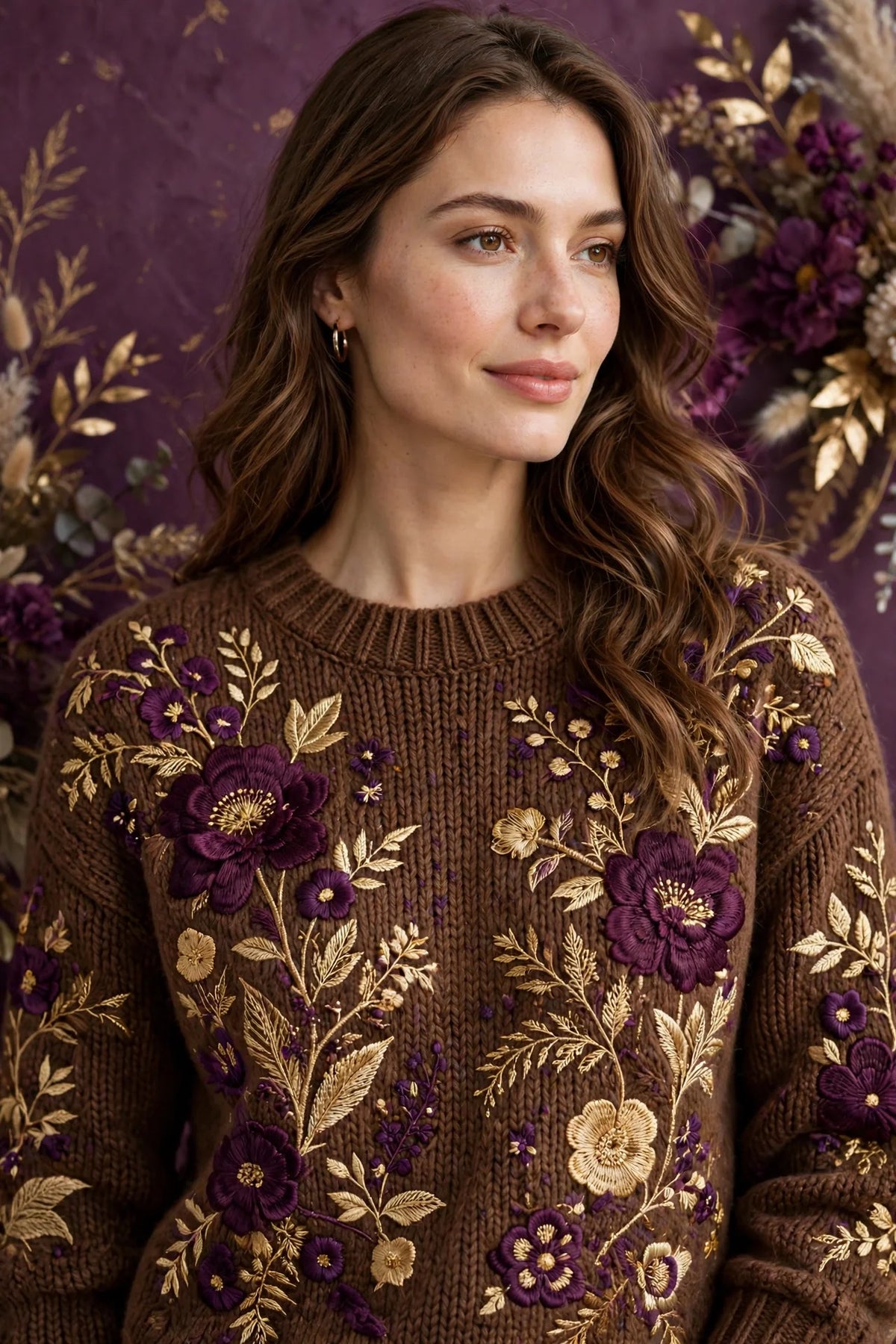 Person wearing Brown Violet Knit Sweater