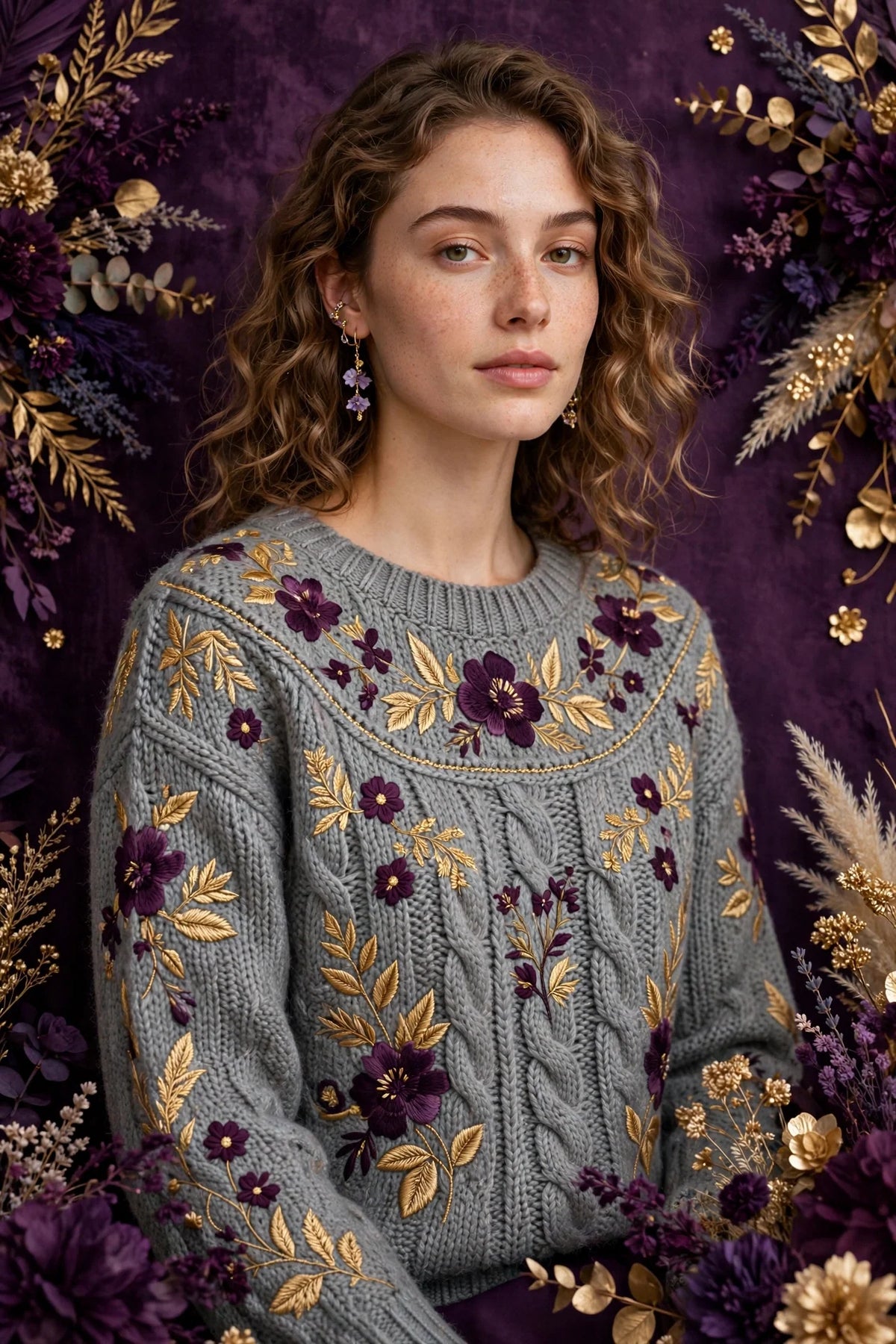 Person wearing Grey Violet Knit Sweater